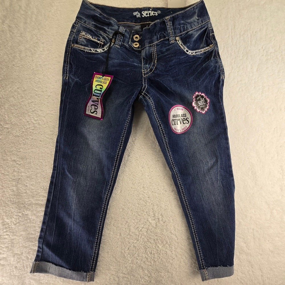 Hourglass Curves Crop Jeans Juniors 5 28x21 Low Rise Embellished Distressed